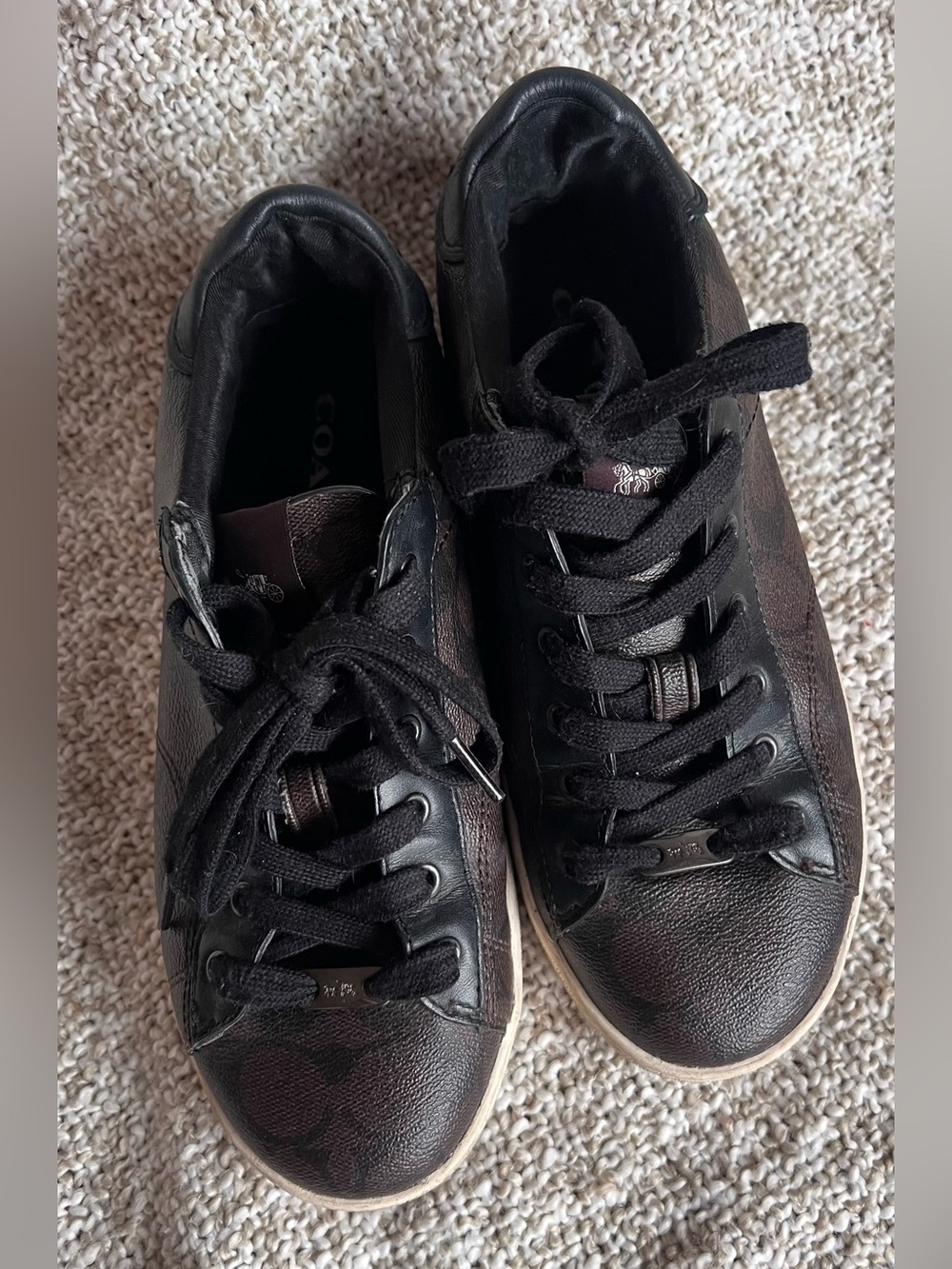 US 8 Coach Signature Monogram Low-Top Leather Sneakers - Mahogany / Dark Brown